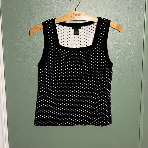 Grace Dane Lewis Polka Dot Tank Top Black White Sleeveless Blouse L - Picture 4 of 6